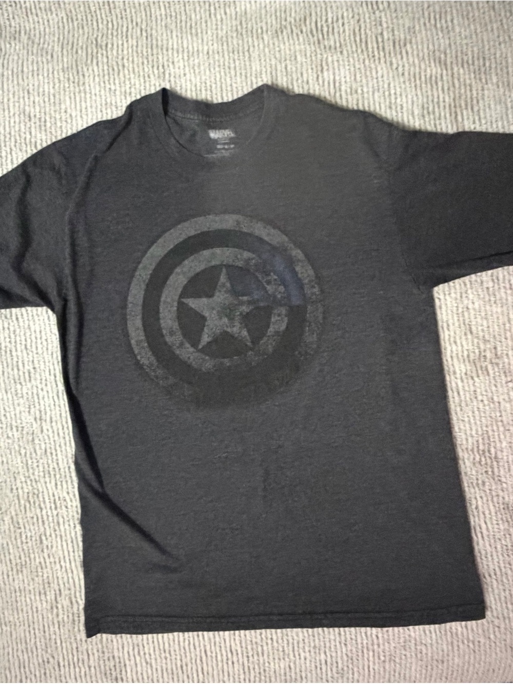 Marvel Men's Black Crewneck T-Shirt with Faded Star Shield Graphic